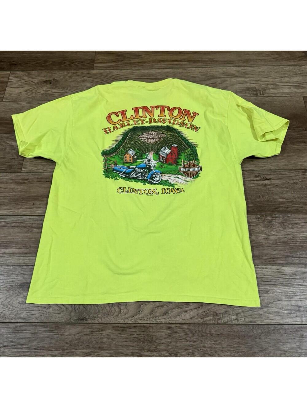 Harley Davidson Clinton Iowa Neon Biker Shirt